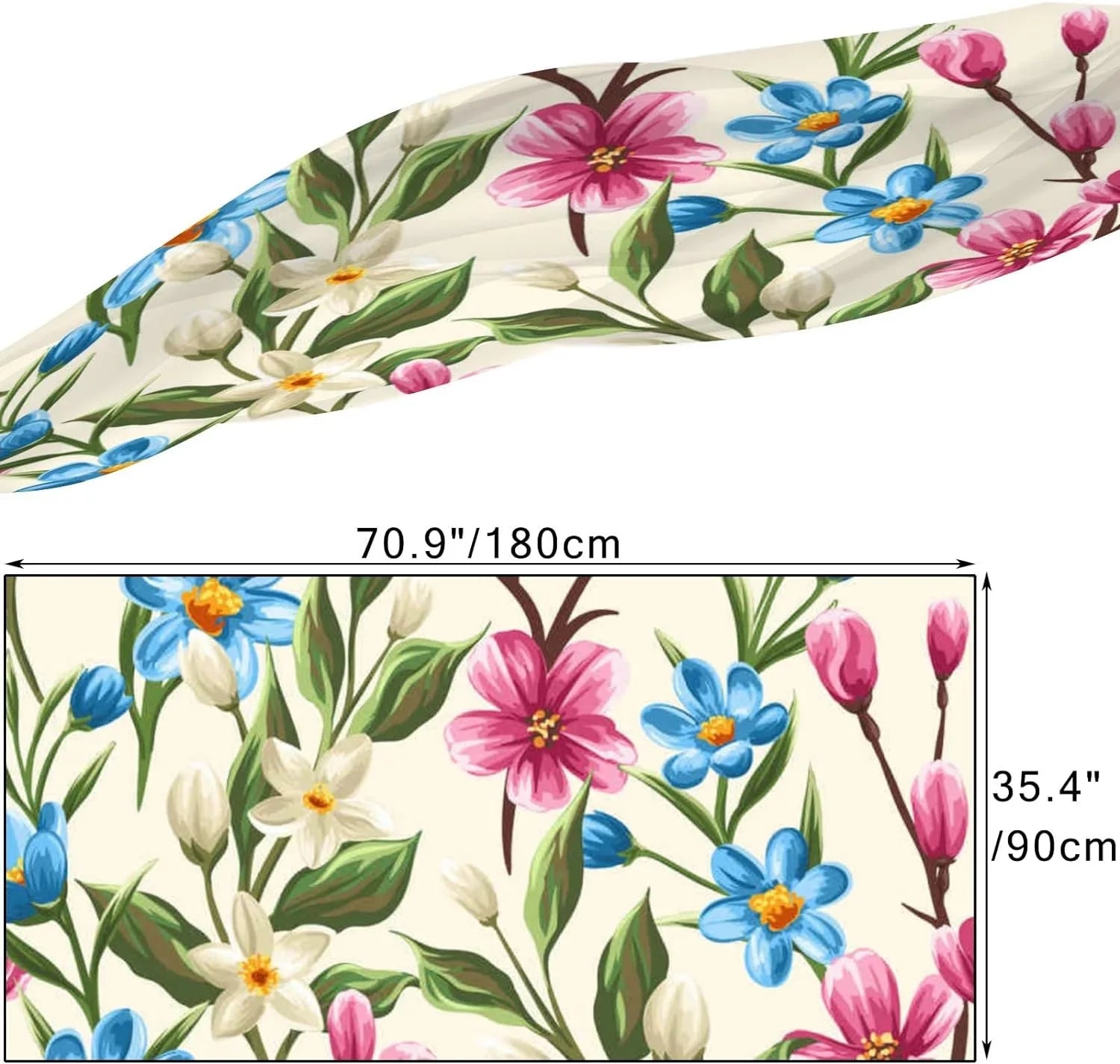 Scarf Women Lightweight Pink Scarves for Silk Beige Girls Long Shawl Wrap Blue Flowers and Hyjoy Spring Floral Neck