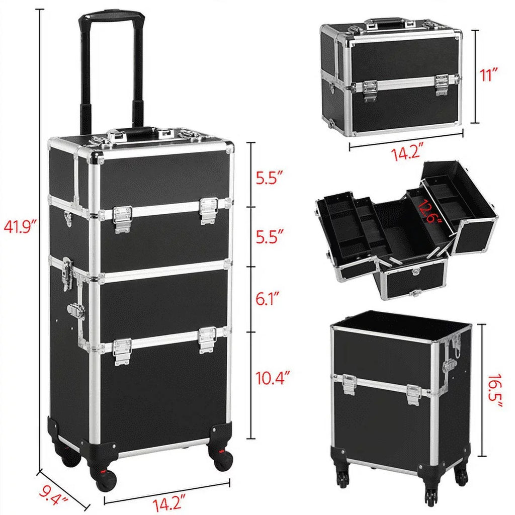 Rolling Makeup Professional 3-in-1 Easyfashion Case, Black Cosmetic