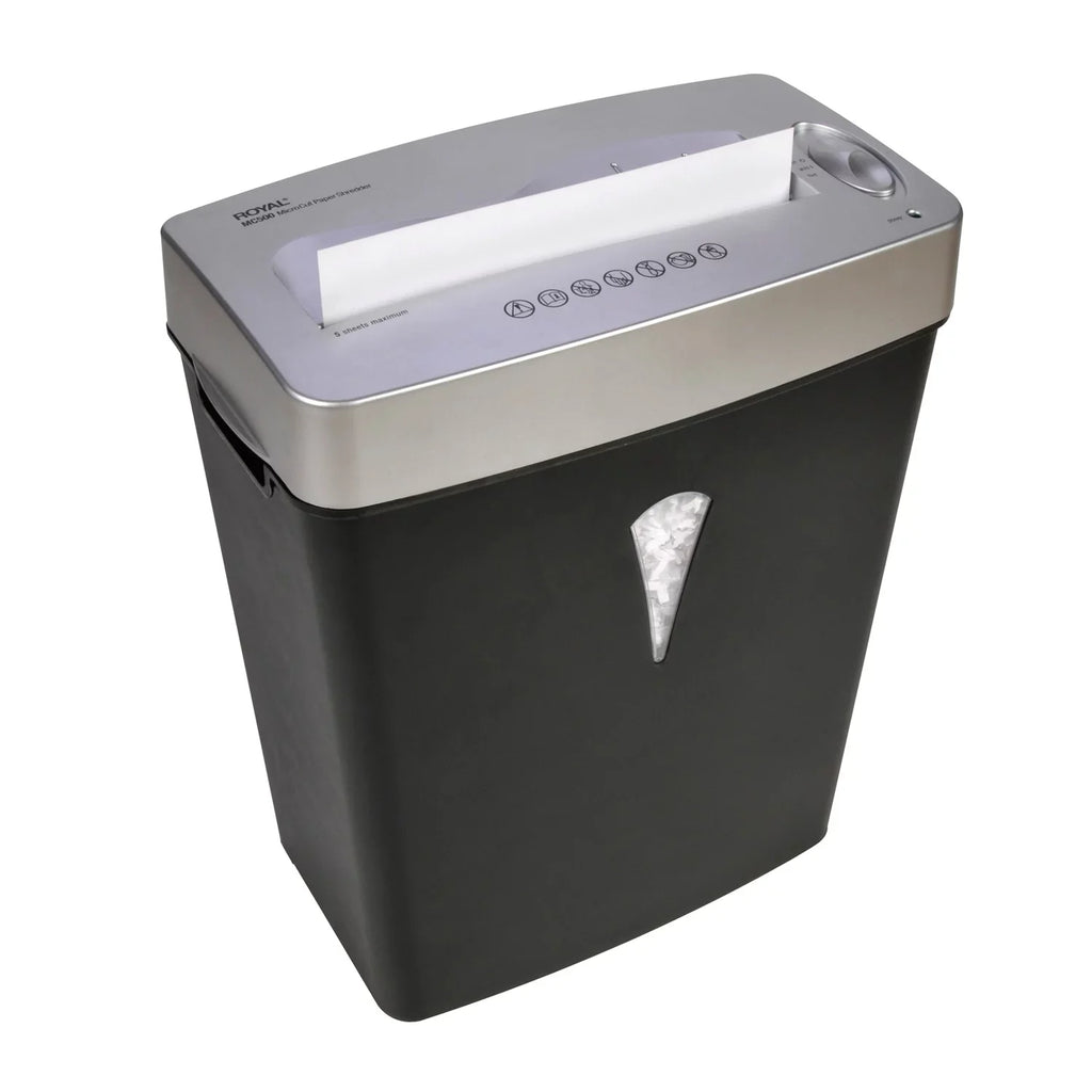 for Pass - Black, - gal 5 Shred Silver Capacity Credit - - Per 4 MC500 x shredding - Card Size - Royal Paper Wastebin Paper, Cut 0.394" 0.157" Micro Shredder
