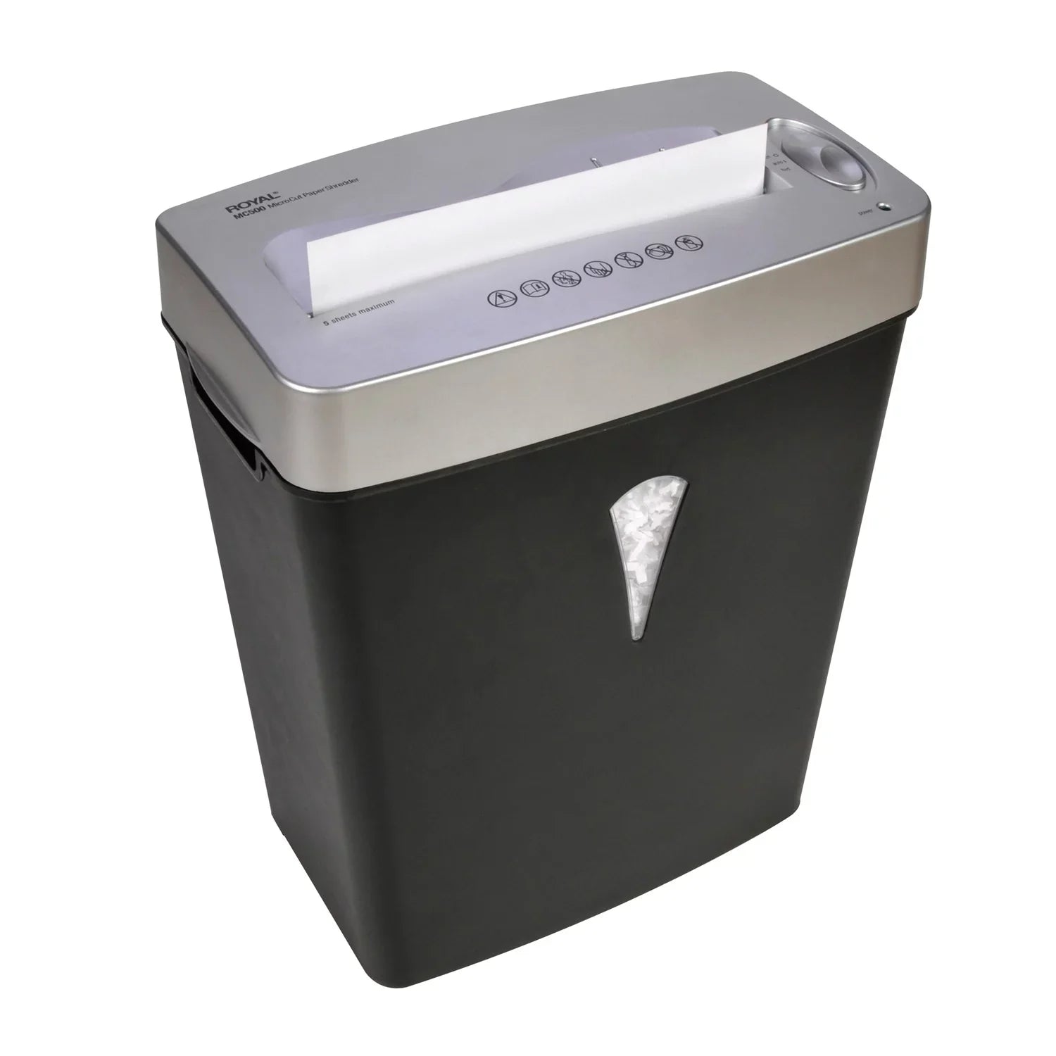 for Pass - Black, - gal 5 Shred Silver Capacity Credit - - Per 4 MC500 x shredding - Card Size - Royal Paper Wastebin Paper, Cut 0.394" 0.157" Micro Shredder