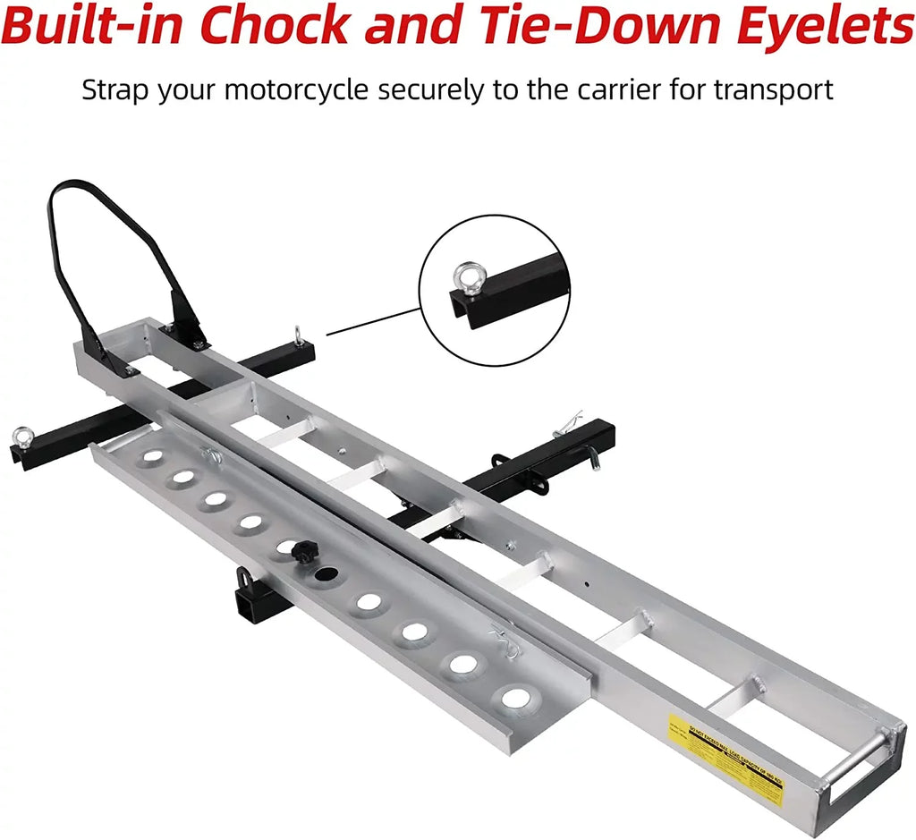 with Carrier Hitch Motorcycle Rack Hitch-Mounted 2" Dirt Carrier Aluminum Scooter Hauler Loading Ramp, receiver Trailer Bike Motorcycle