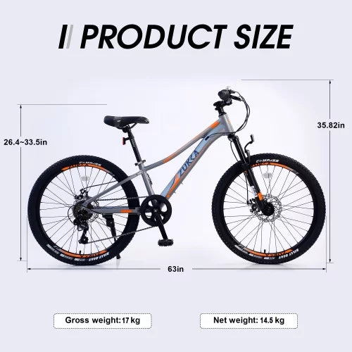 7-Speed Mountain bike,Suspension Bike fork,Aluminum Frame,10 24 for shimano inch Boys Mountain inch Frame alloy and Girls