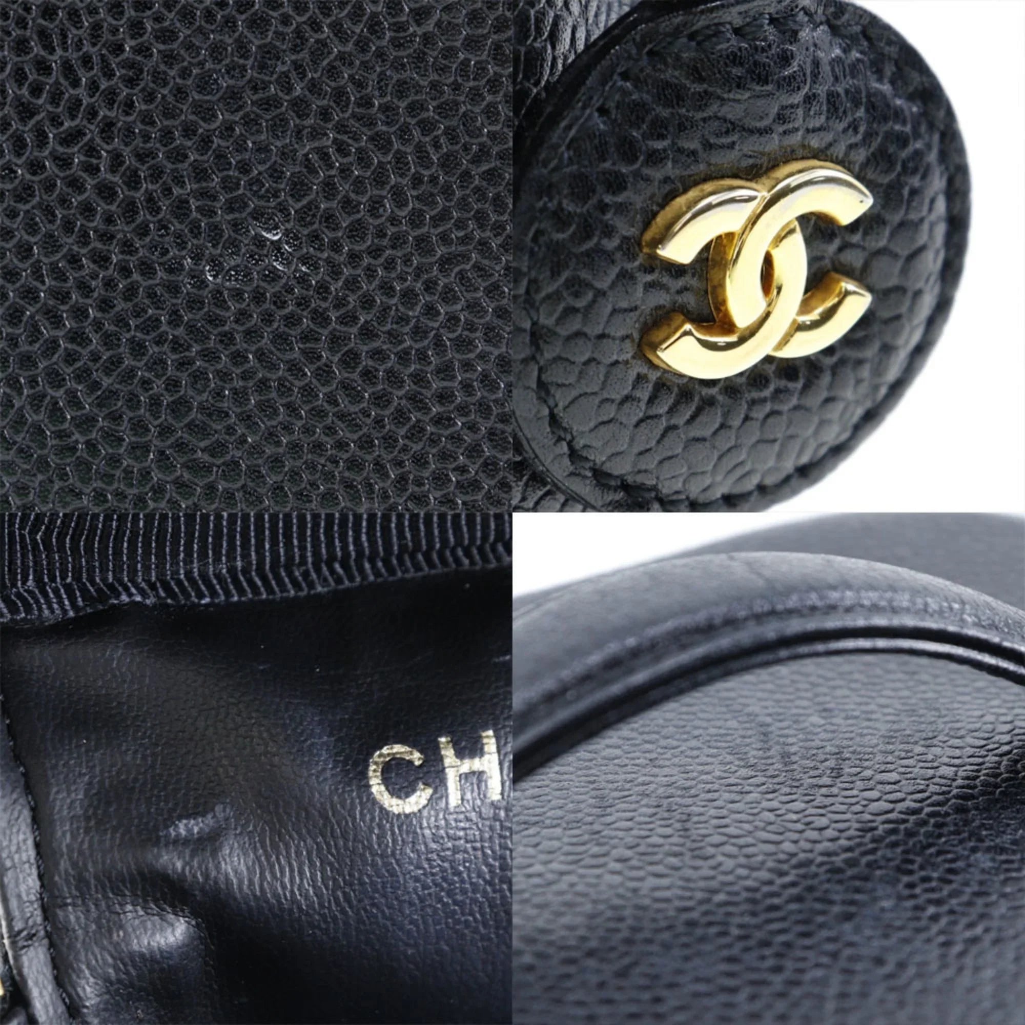 in Mark Vanity Handbag Black Made Matte France (Good) Pre-Owned Skin Coco Caviar Zipper Ladies CHANEL
