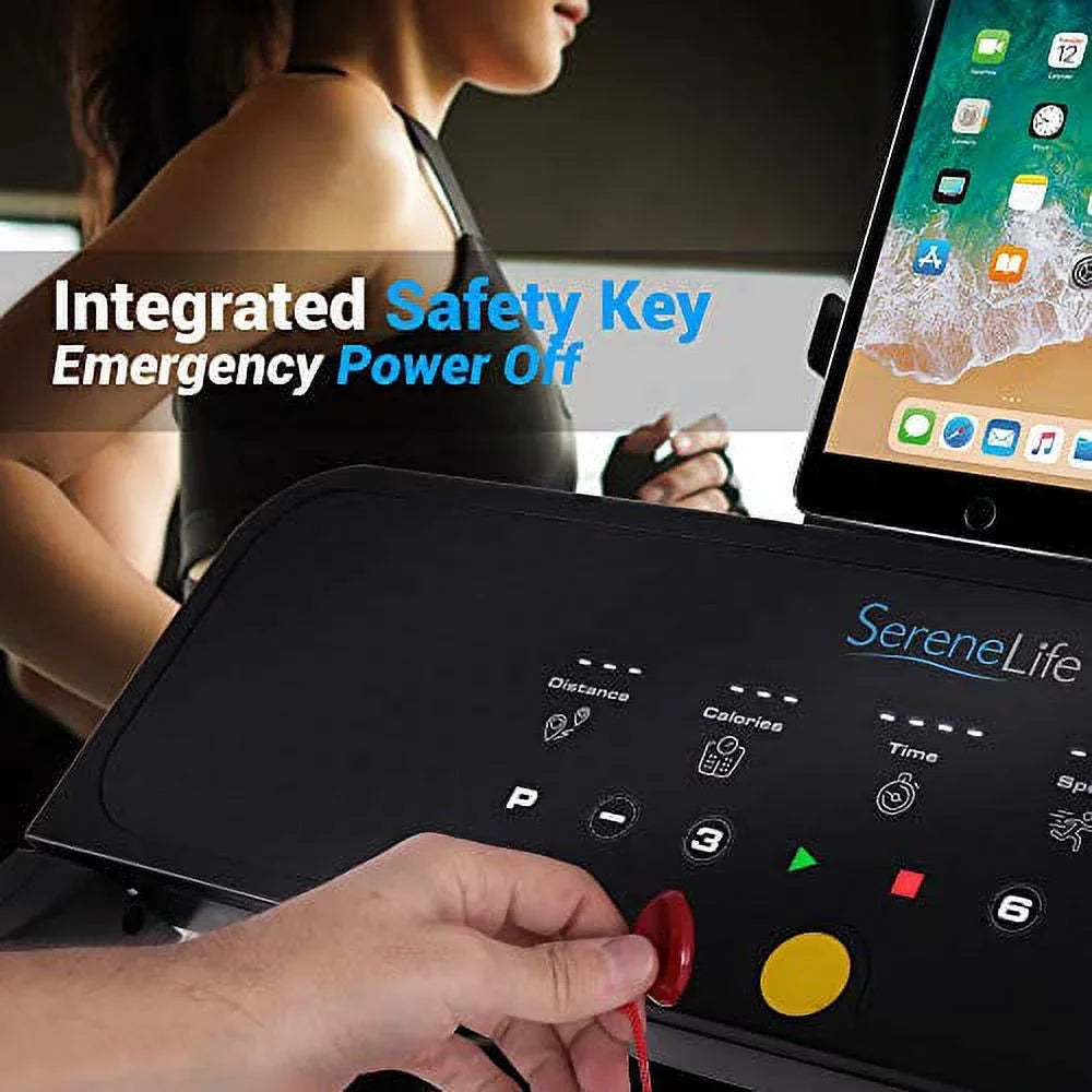 Foldable Digital Fitness Exercise Treadmill - SereneLife Electric Folding Smart Machine, Black