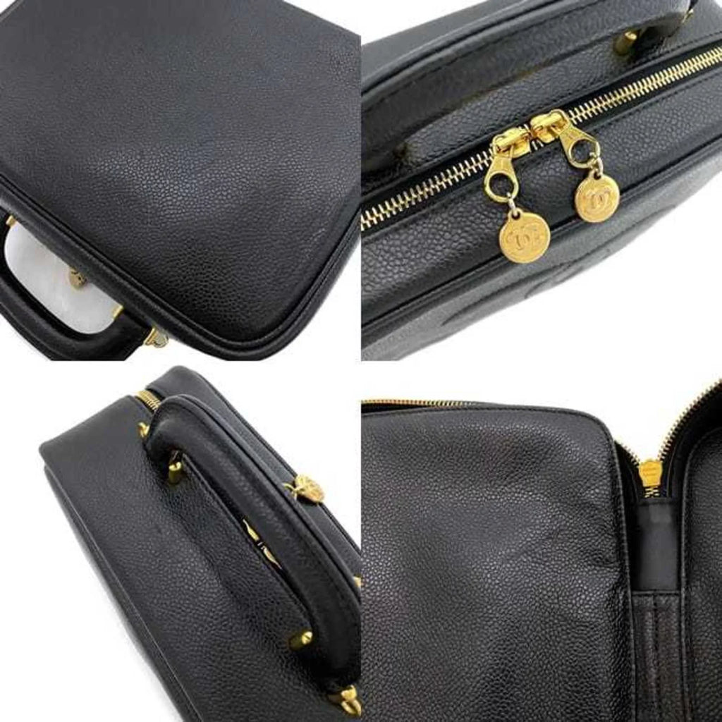 Handbag Vanity Pre-Owned Black Stitch Gold GP (Good) 4th Cocomark Bag A07061 Skin Caviar Chanel CHANEL Leather