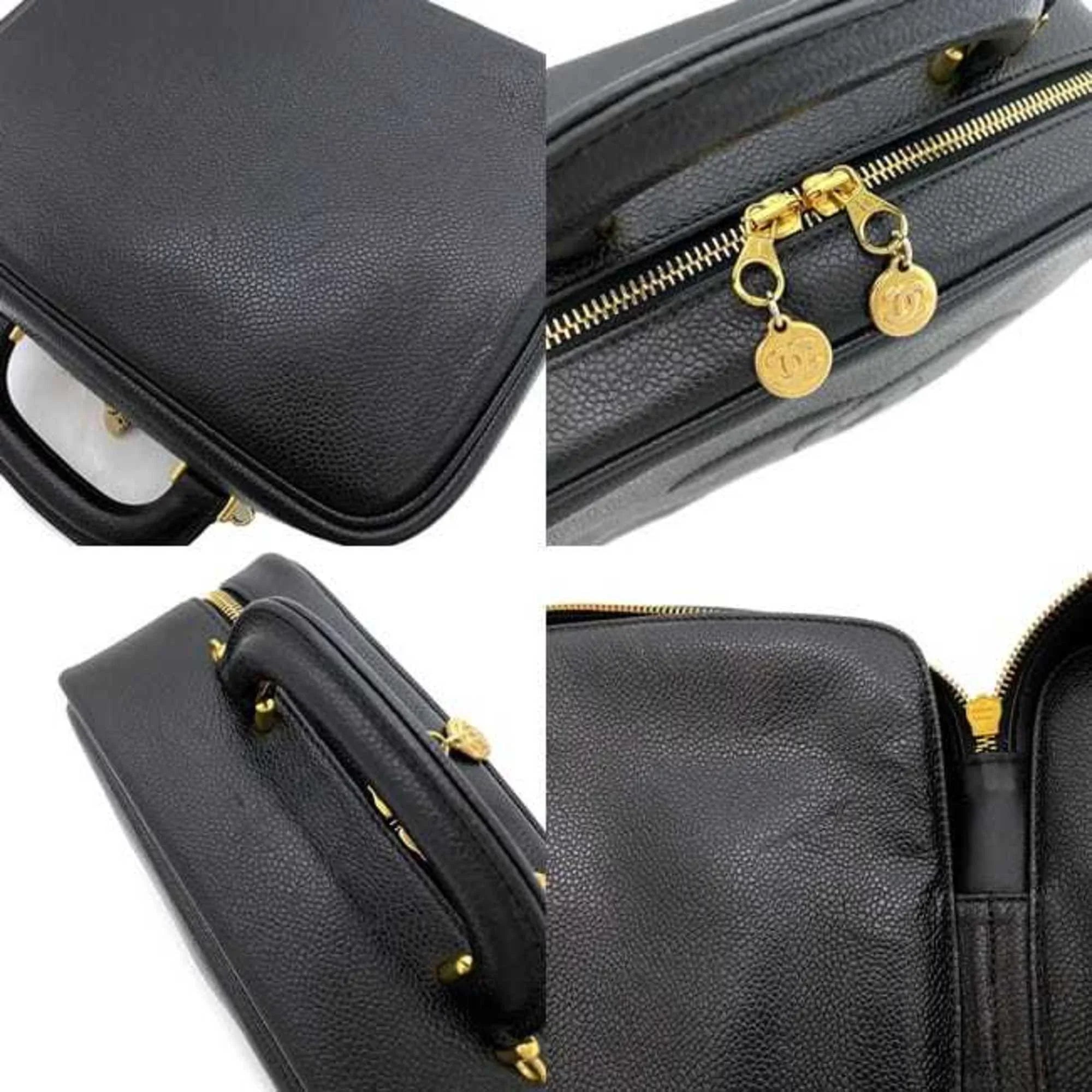 Handbag Vanity Pre-Owned Black Stitch Gold GP (Good) 4th Cocomark Bag A07061 Skin Caviar Chanel CHANEL Leather