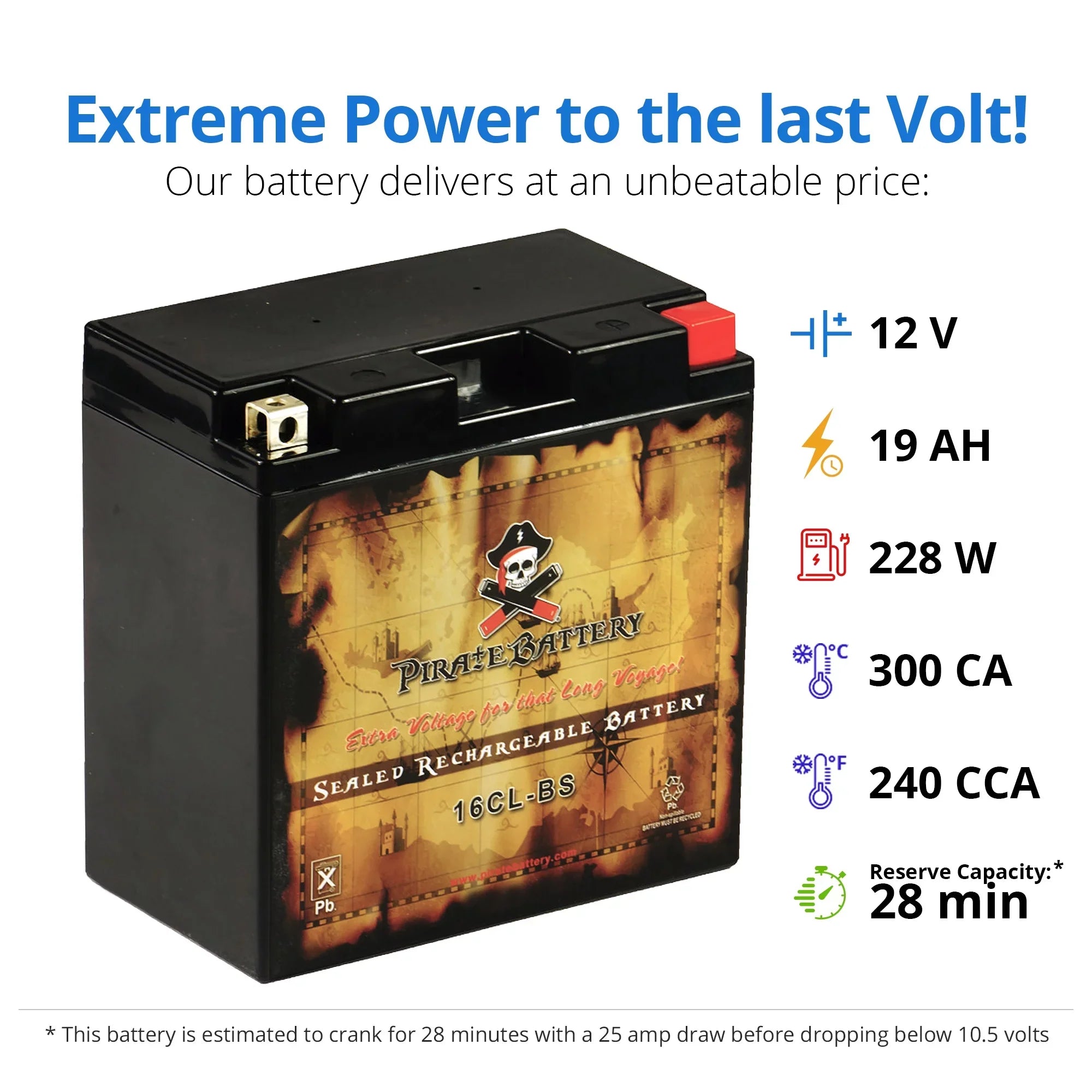 (jet Jh750 Ski) Battery Battery Pirate (93-95) Pwc Yb16cl-bs B1-b3 for Kawasaki Year
