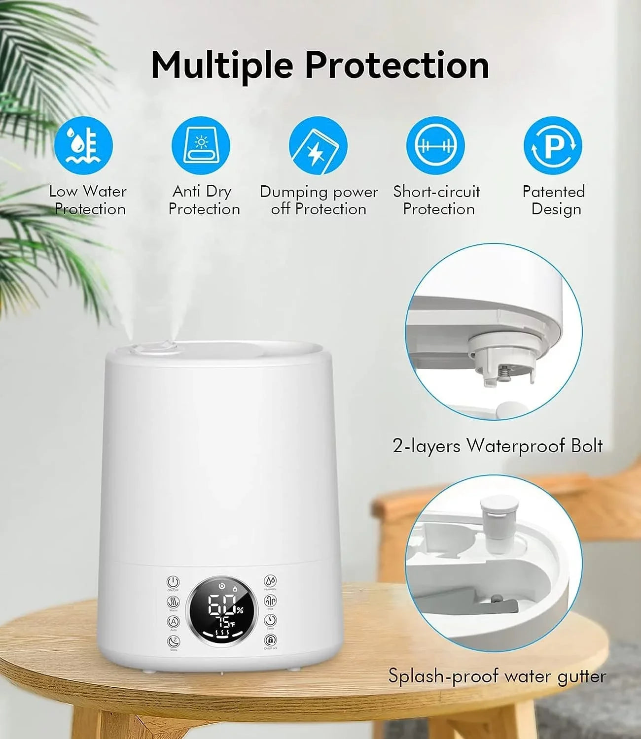 Maxfavor sq Mist Warm Bedroom 861 and Vaporizer Room and Customized Cool for ft. Humidifiers Humidity Remote Humidifiers 6L for with