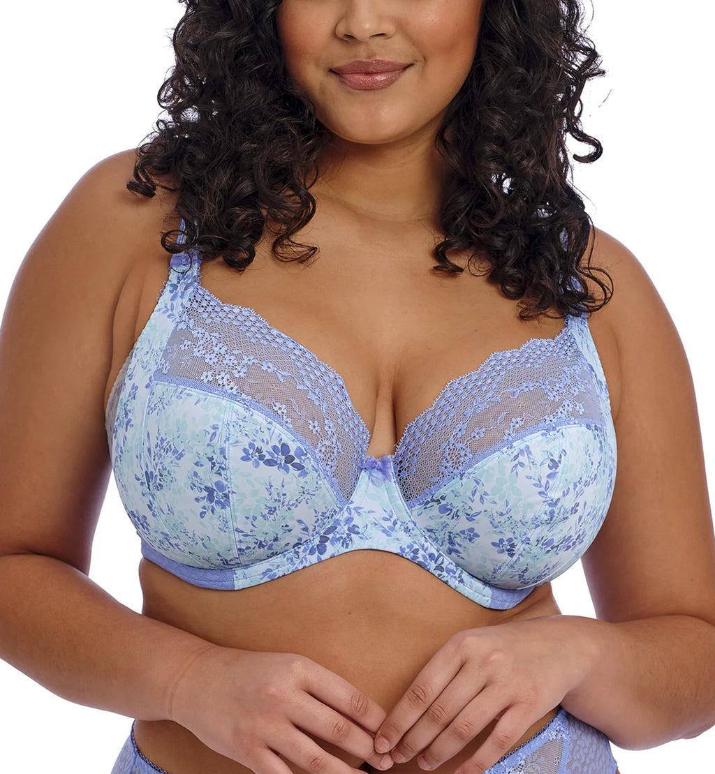 Lucie (4490),42DD,Cornflower Lace Banded Underwire Bra Stretch Plunge Elomi