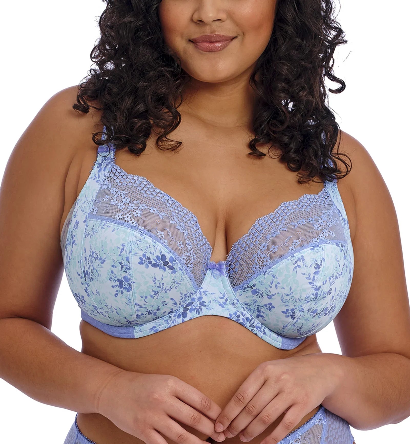 Lucie (4490),42DD,Cornflower Lace Banded Underwire Bra Stretch Plunge Elomi