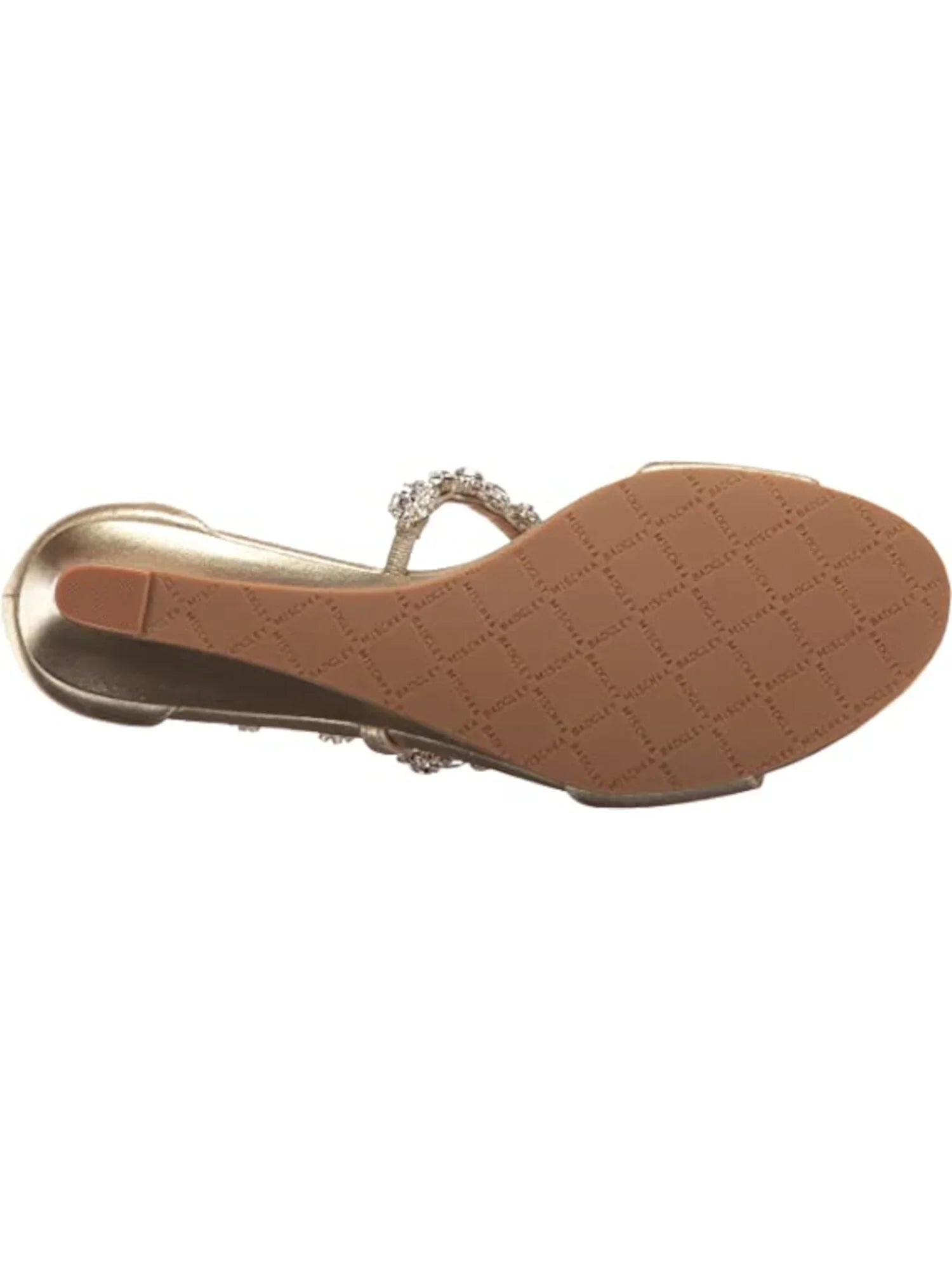 9 Sandals Leather Buckle Dress Ankle Terry Gold Embellished Strap Wedge BADGLEY Womens MISCHKA