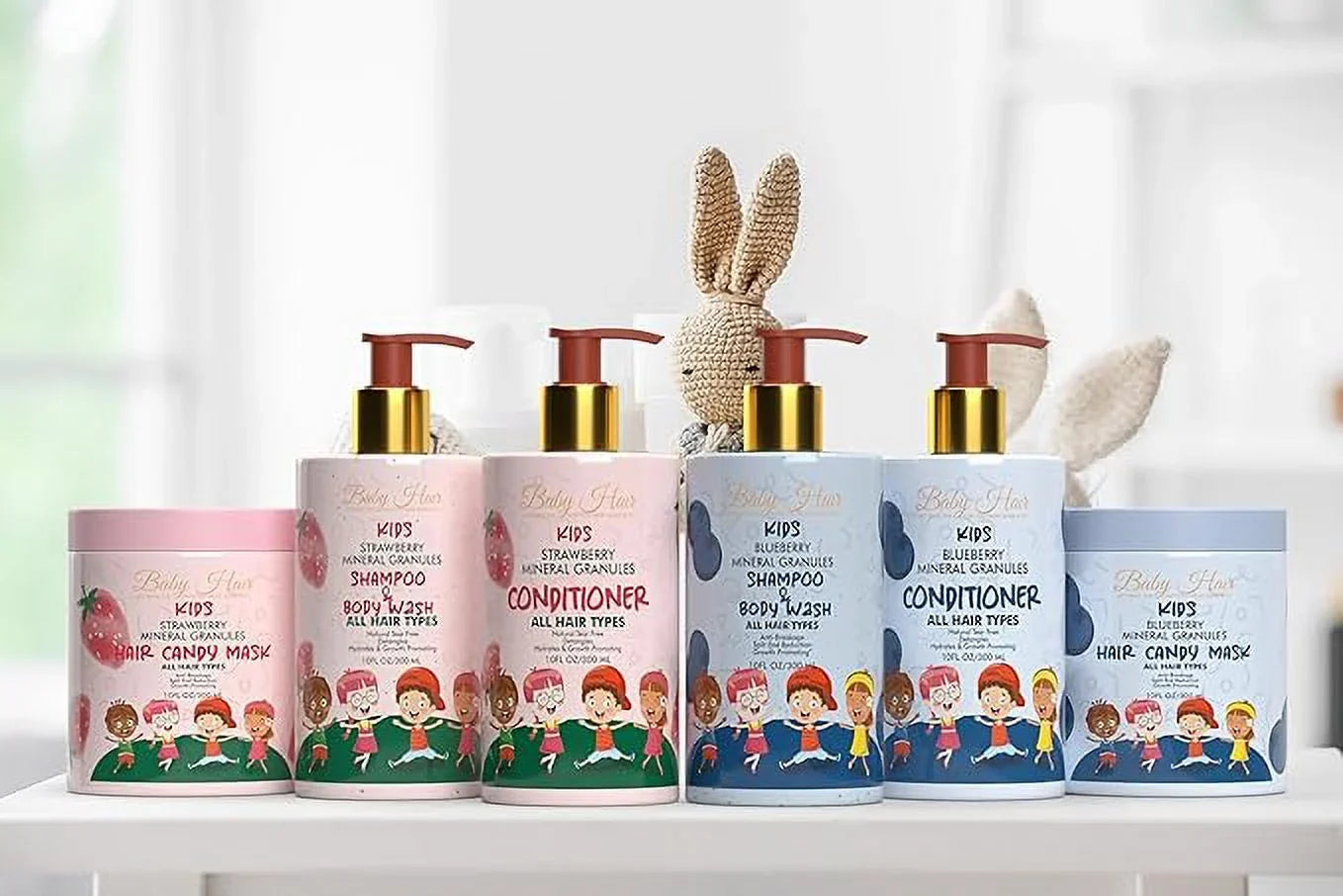Kids: HAIR and Shampoo, Care Kids Vegan, Mask - Conditioner, and Strawberry Sensation Set for Tear-Free Hair Hair BABY Gentle,