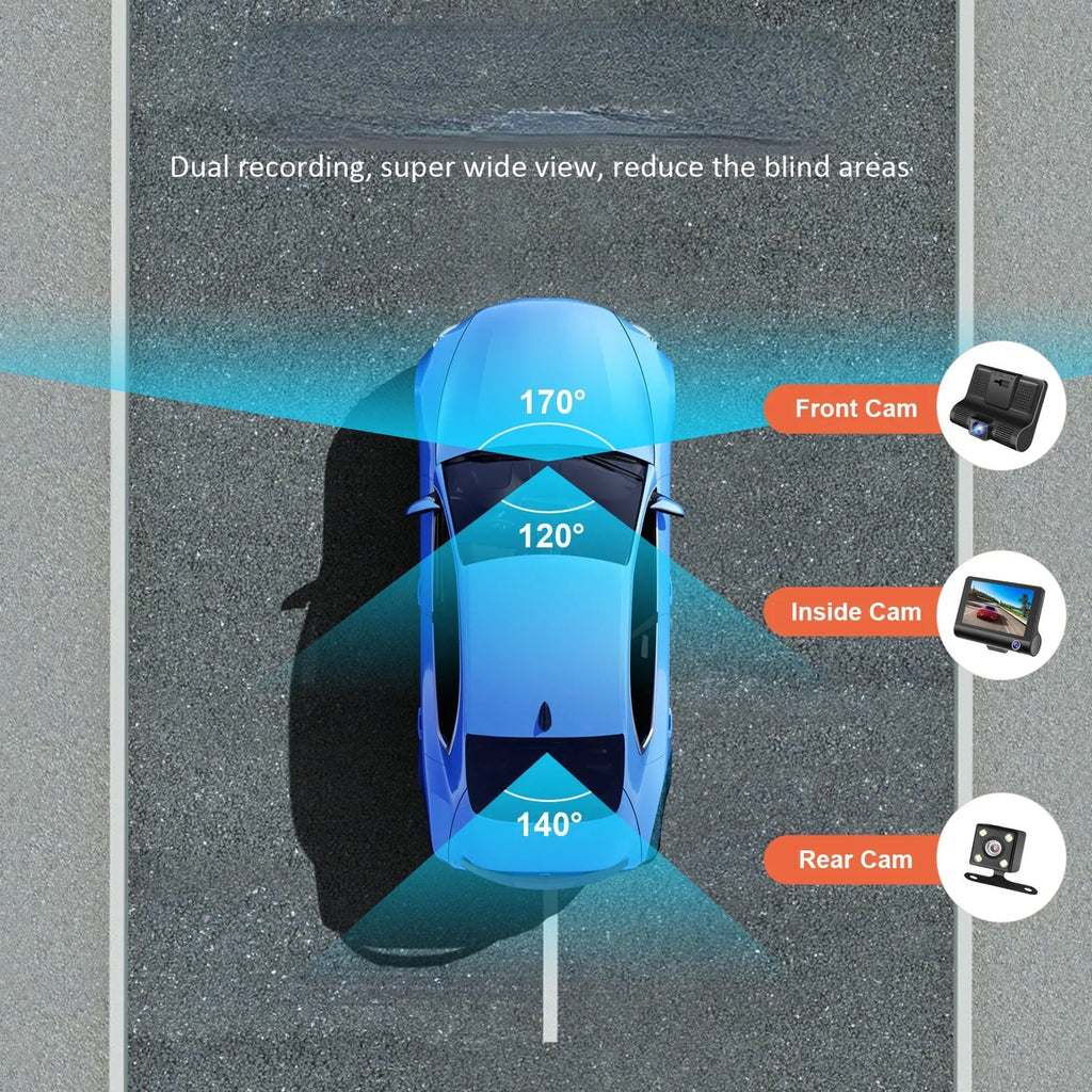 Cheefull Loop Vision 4 Wide Night Camera Backup Angle Angle Cameras Cam 3 Recording Car Dash Recorder Wide Inch Driving