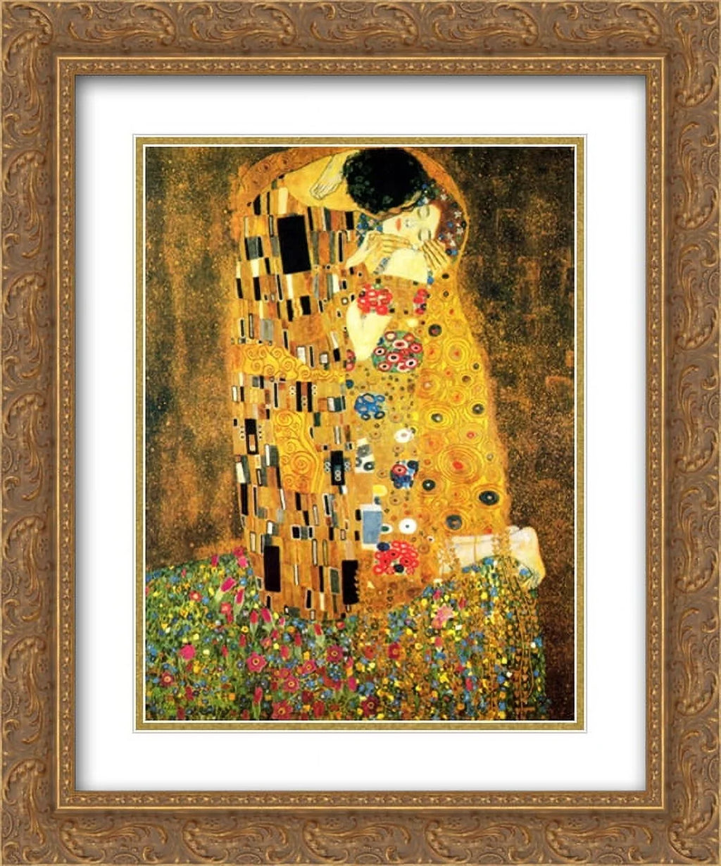 The by Framed Kiss, 2x Matted c.1908 Print Gold Gustav Art Ornate 15x18 Klimt