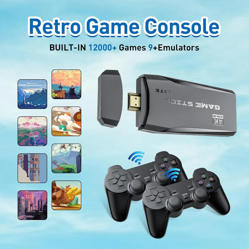 4K Games,9 Preloaded Emulator Support Classic Console Emulators,Plug Game Stick Retro TV,Nostalgia Retro for Wireless Port,2 HDMI 12000+ Video and Play Games Stick - Gamepads(64G)