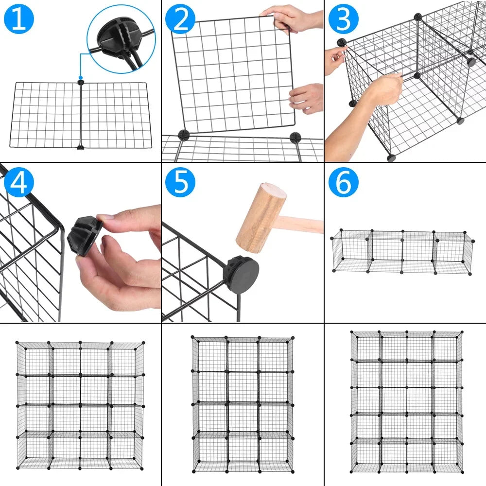 Black Storage Grid Modular 20-Cube Shelving Bookcase Organizer Cubbies Unit Metal