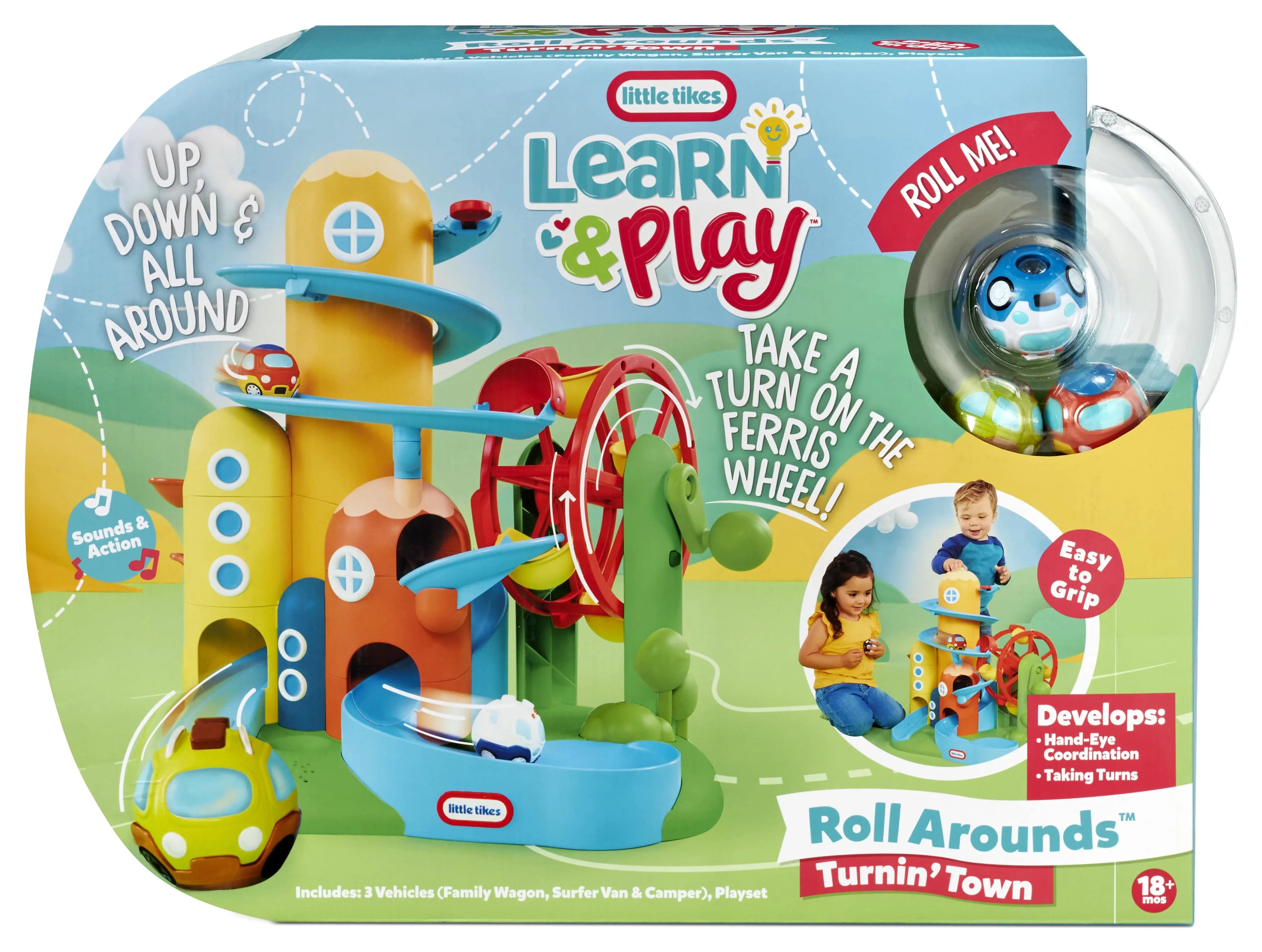 18 Months Learn Roll and Ages Little Playset Up & Play Toy Arounds Tikes Town, Toddlers Turnin' for Cars and