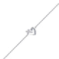 Rolo Cross Heart for Link Cubic Auriga Silver Sterling Women 925 Bracelet Zirconia and