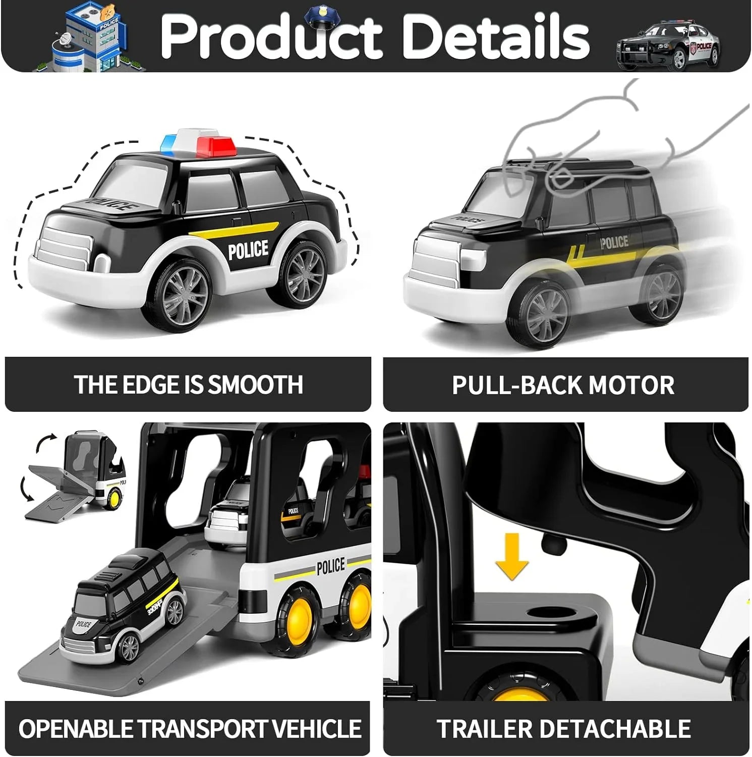 Toddler Car Car Toys 4 Age 3 for Play with Boys Construction PayUSD 6 1 Kids in 5 Construction & for 5 Playset Old Police Year Gifts Toddlers 3-5 Accesoories, Boys Birthday Truck Trucks Mat Girls