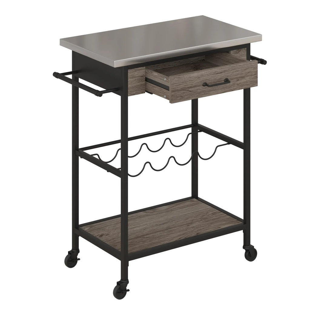 Black Multifunctional Storage, Kitchen Rack Metal, Steel Cart, Stainless and Nora Novogratz and Brown Wine Pantry