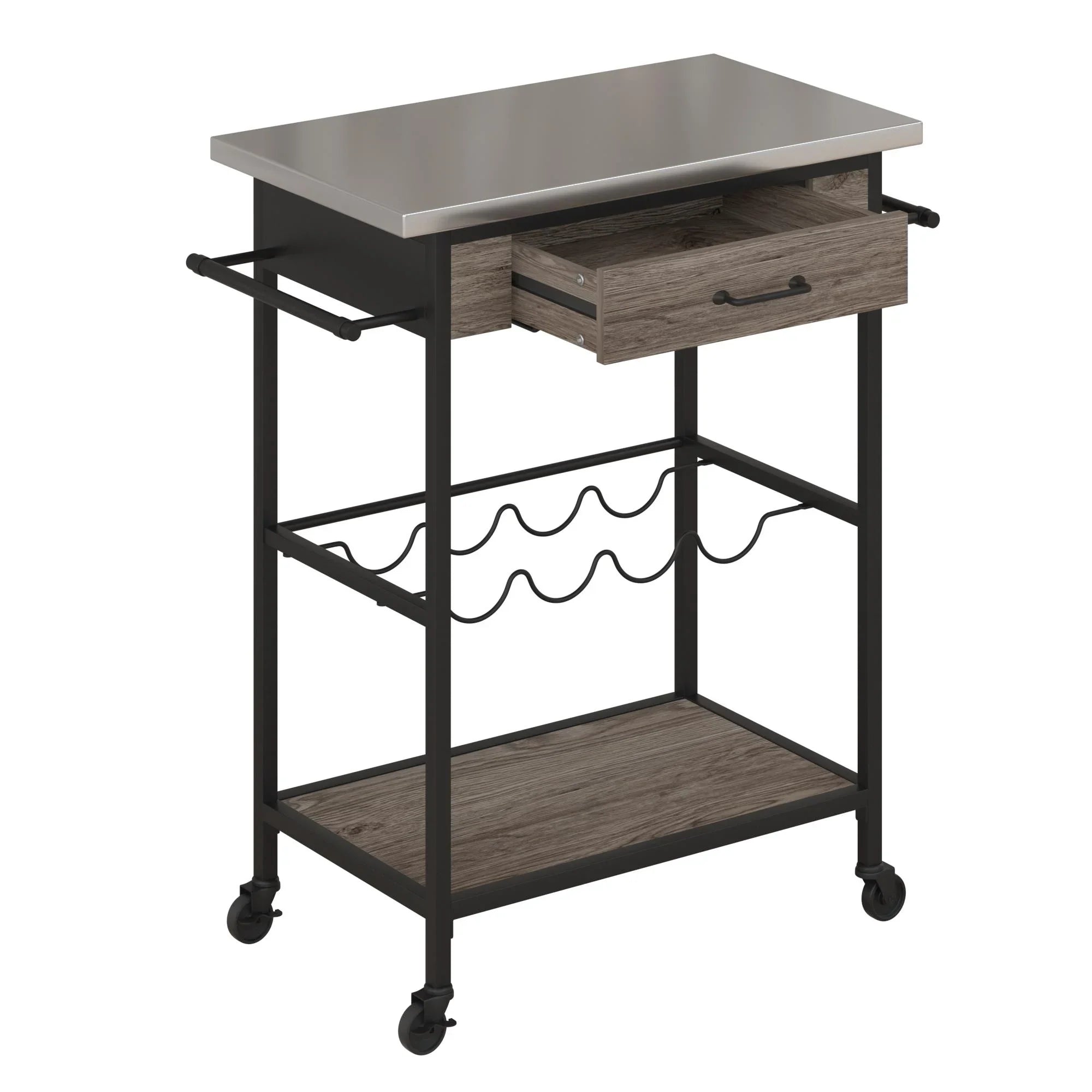 Black Multifunctional Storage, Kitchen Rack Metal, Steel Cart, Stainless and Nora Novogratz and Brown Wine Pantry