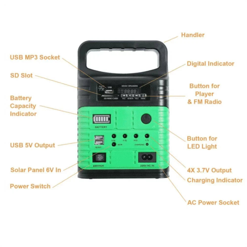 and Charger Power Camp Power with Generator with Solar System Back-up Battery Flashlights, Lamps Station Panel, USB 10W Solar Portable Electric Outdoor Home Emergency