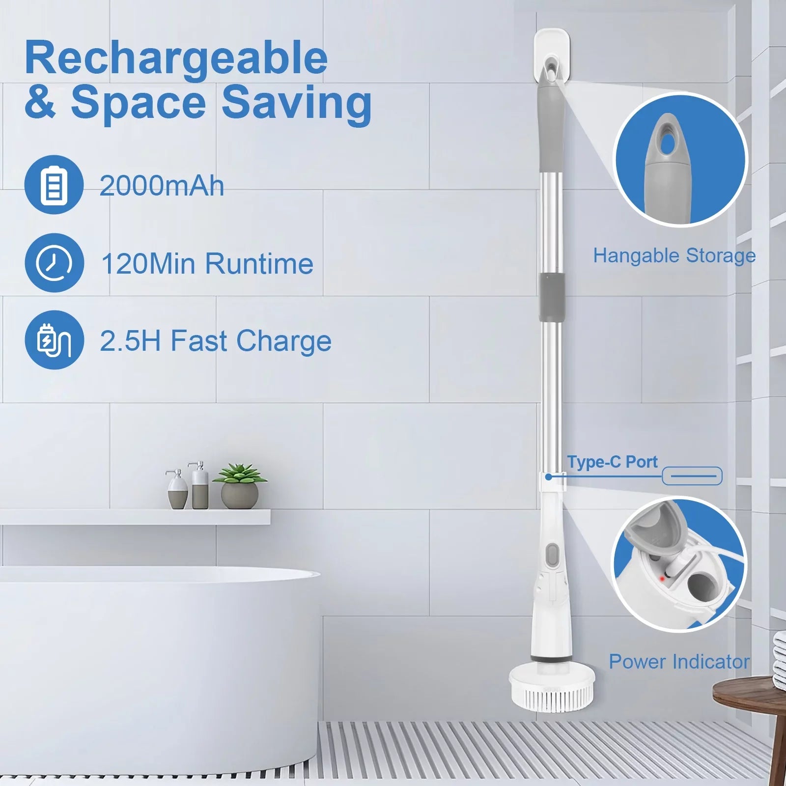 Scrubber Bathtub, Spin Scrubber, for Cleaning 6 Cordless Replaceable Brush, Fixdono Electric Heads Floor Tile, Cleaning Bathroom
