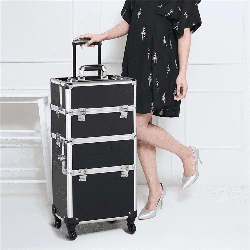 Rolling Makeup Professional 3-in-1 Easyfashion Case, Black Cosmetic