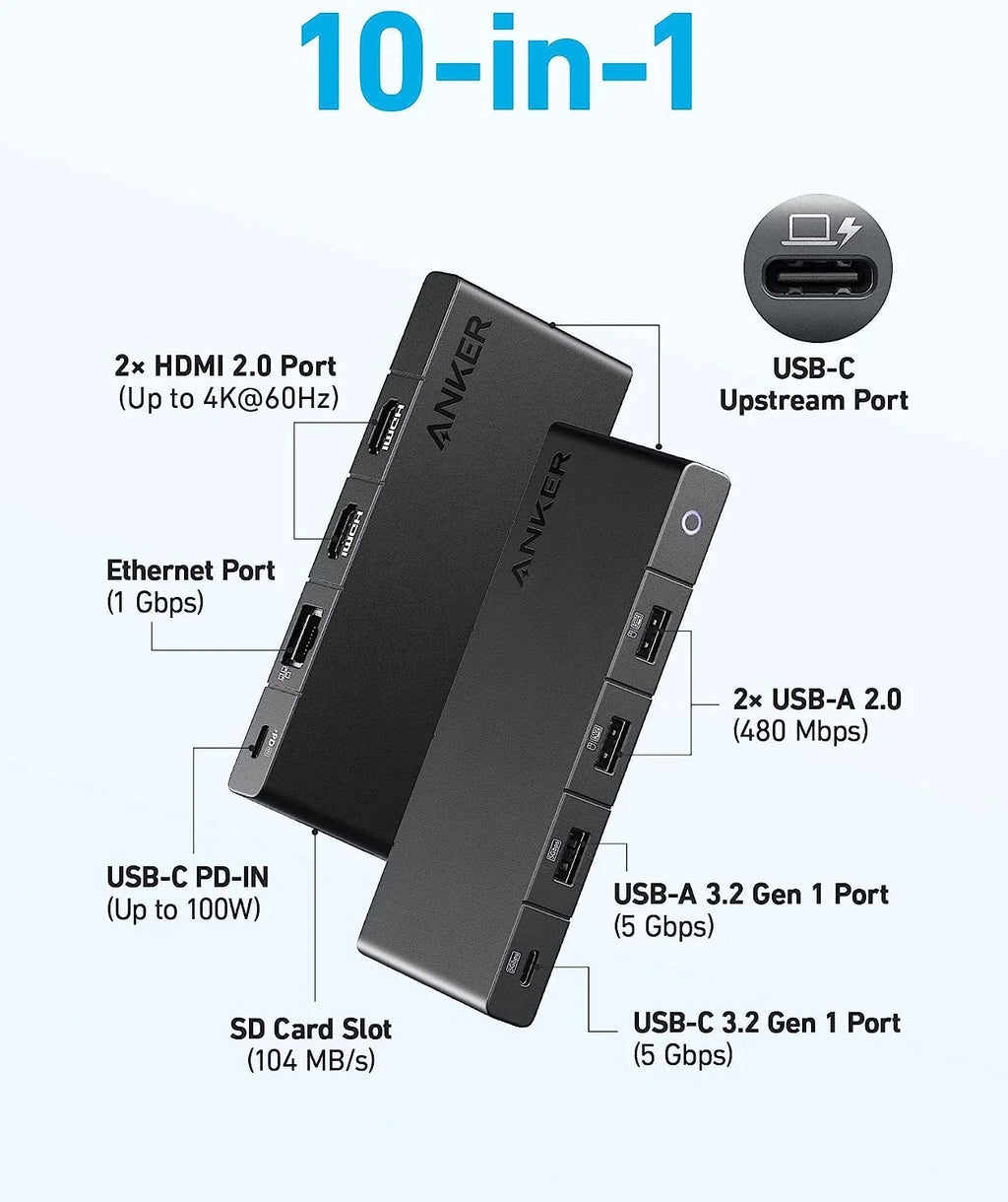 Ports, Ports, More Dual Laptop, and (10-in-1, USB-C C Delivery, USB-A 4K Anker Card with Data ThinkPad, Hub Slot and Dell Max Ethernet SD HDMI) Dual Power 4K 364 for and 100W 4 HDMI USB