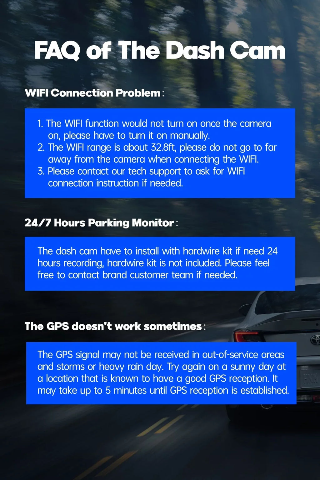 Loop with Rear Dash Rear Vision, Night and GPS, Inside Car Dash IR Parking Camera 3 Channel Front Cam Motion TOGUARD Camera Monitor, 4K Recording, G-sensor, Detection Front