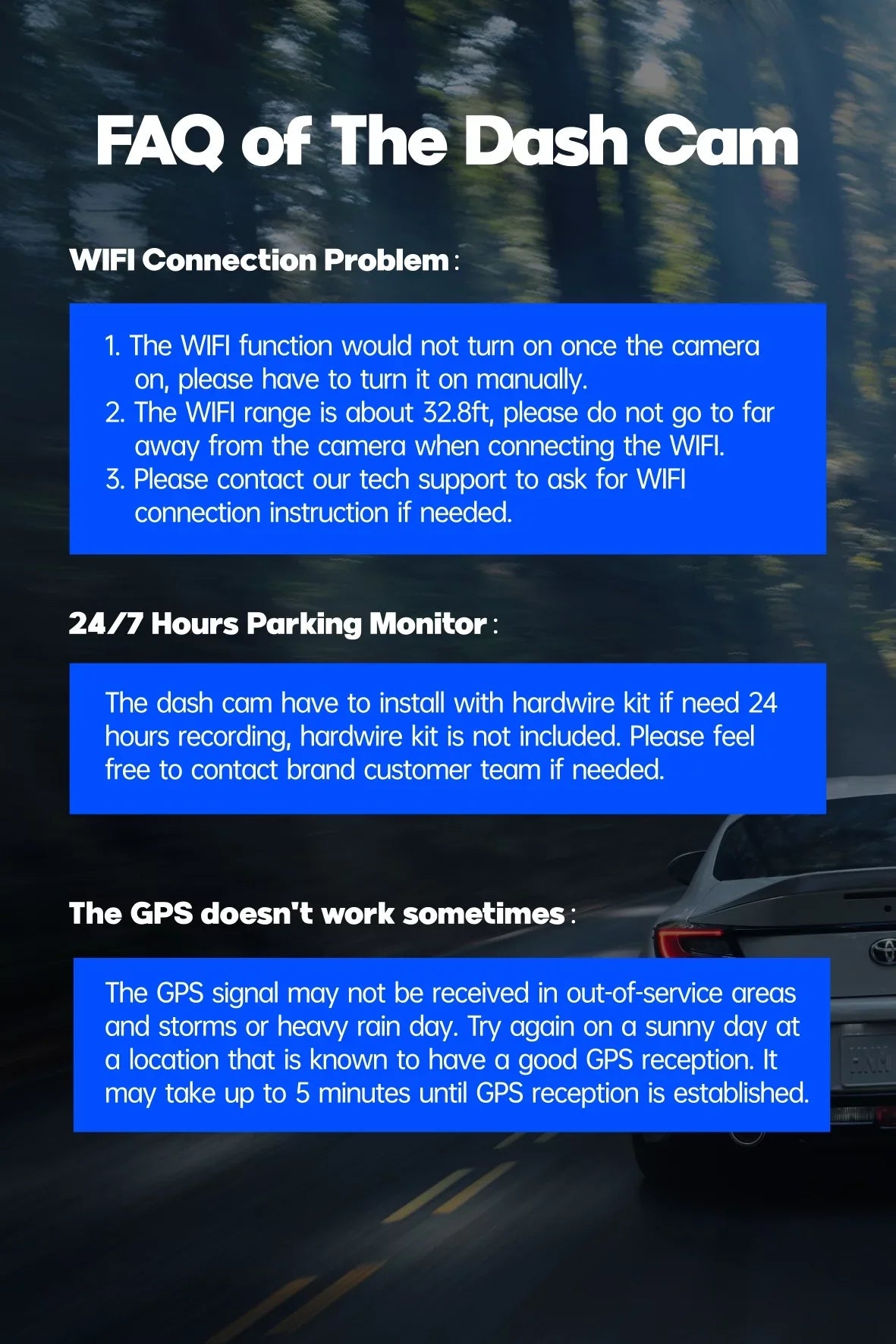 Loop with Rear Dash Rear Vision, Night and GPS, Inside Car Dash IR Parking Camera 3 Channel Front Cam Motion TOGUARD Camera Monitor, 4K Recording, G-sensor, Detection Front