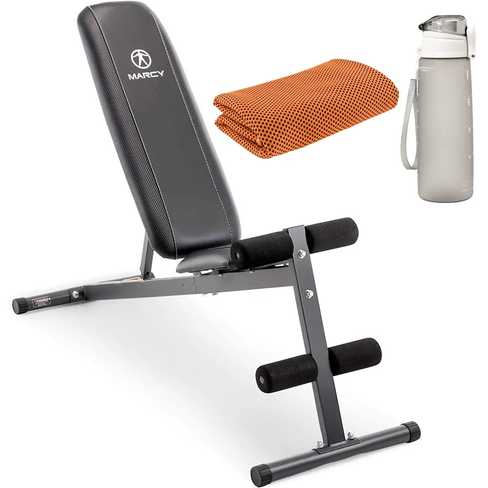 Incline, Deco Bottle Bench Sport Upright, Cooling Utility for Marcy Exercise SB-261W with and Essentials Ounce Bundle and Decline, Flat 27 Workout Water Towel