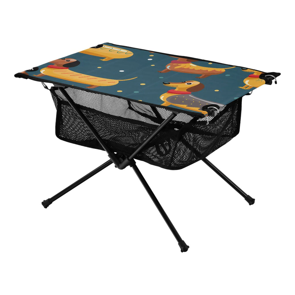 Fishing Camping Table Compact Cartoon Travel Table Dogs Table Outdoor Beach with Storage Portable Picnic Dachshund for Folding BBQ Bag