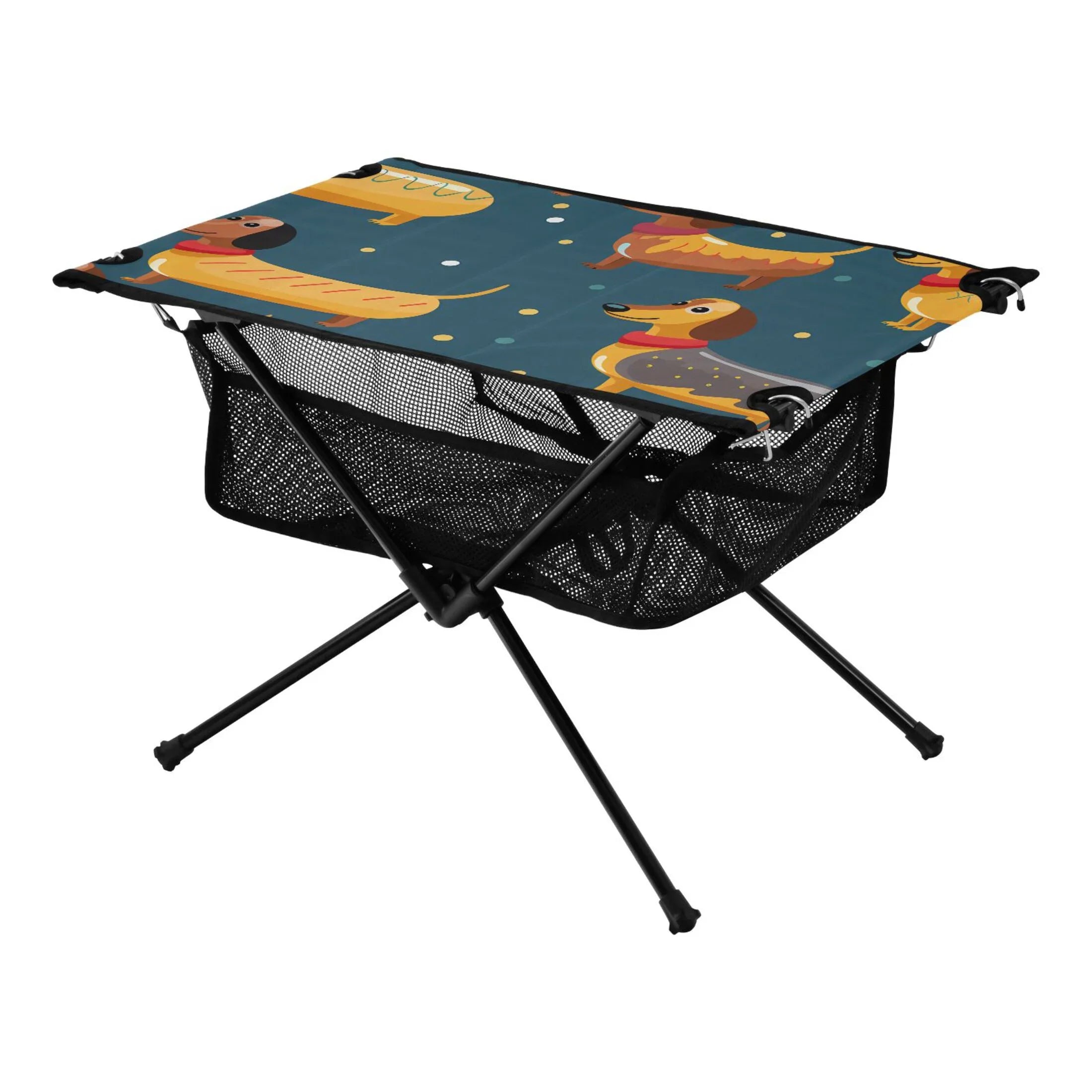 Fishing Camping Table Compact Cartoon Travel Table Dogs Table Outdoor Beach with Storage Portable Picnic Dachshund for Folding BBQ Bag