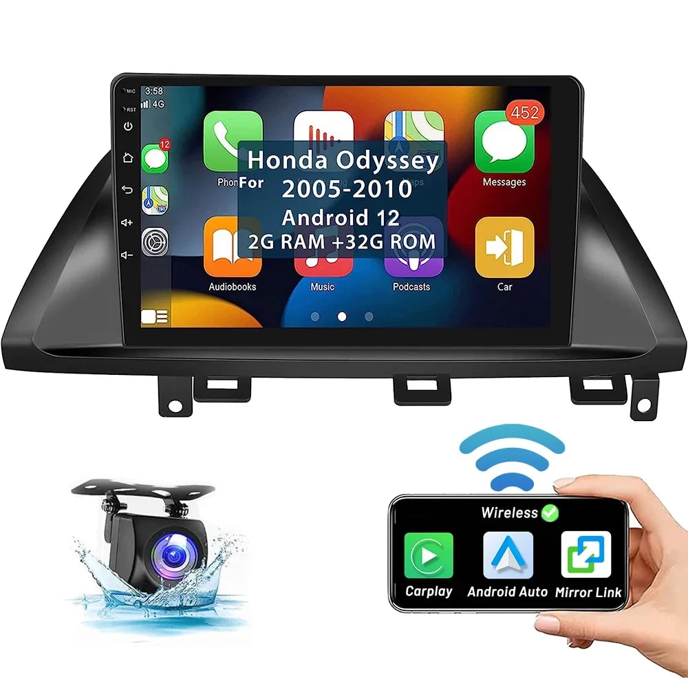 for 10'' Hifi 2+32G FM Android 2005-2010 USB Backup Android Screen Odyssey Link Touch Car Stereo WIFI Honda 12 Podofo Radio Mirror Camera Cable,AHD Bluetooth Wireless Carplay Auto GPS