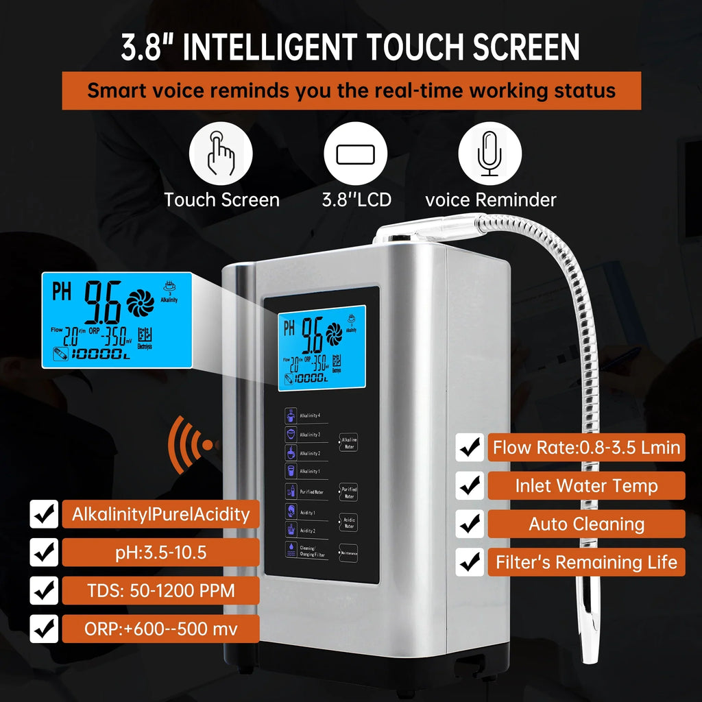 Acid 8000 Ionizer, Water -500mV PH Per to Purifier Alkaline Water Machine,Up Filter,7 Settings,Auto-Cleaning,Intelligent Liters Water Alka 3.5-10.5 ORP, Machine Water Voice(Silver)