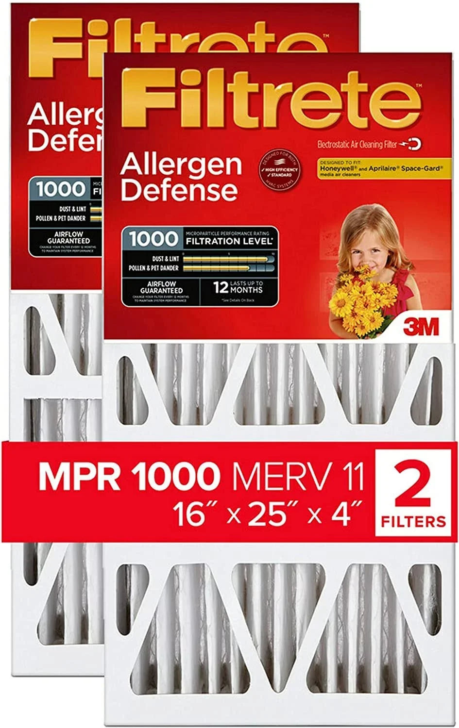 Deep dimensions Defense Furnace AC Filter, x actual x MPR 2-Pack 24.56 16x25x4, 1000 DP, Pleat, Allergen Micro Filtrete Air 4.31 15.88