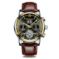 New Wristwatch Men Genuine Sports Mechanical Brand POEDAGAR Clock Chronograph Automatic Top Men Leather Luxury Watches