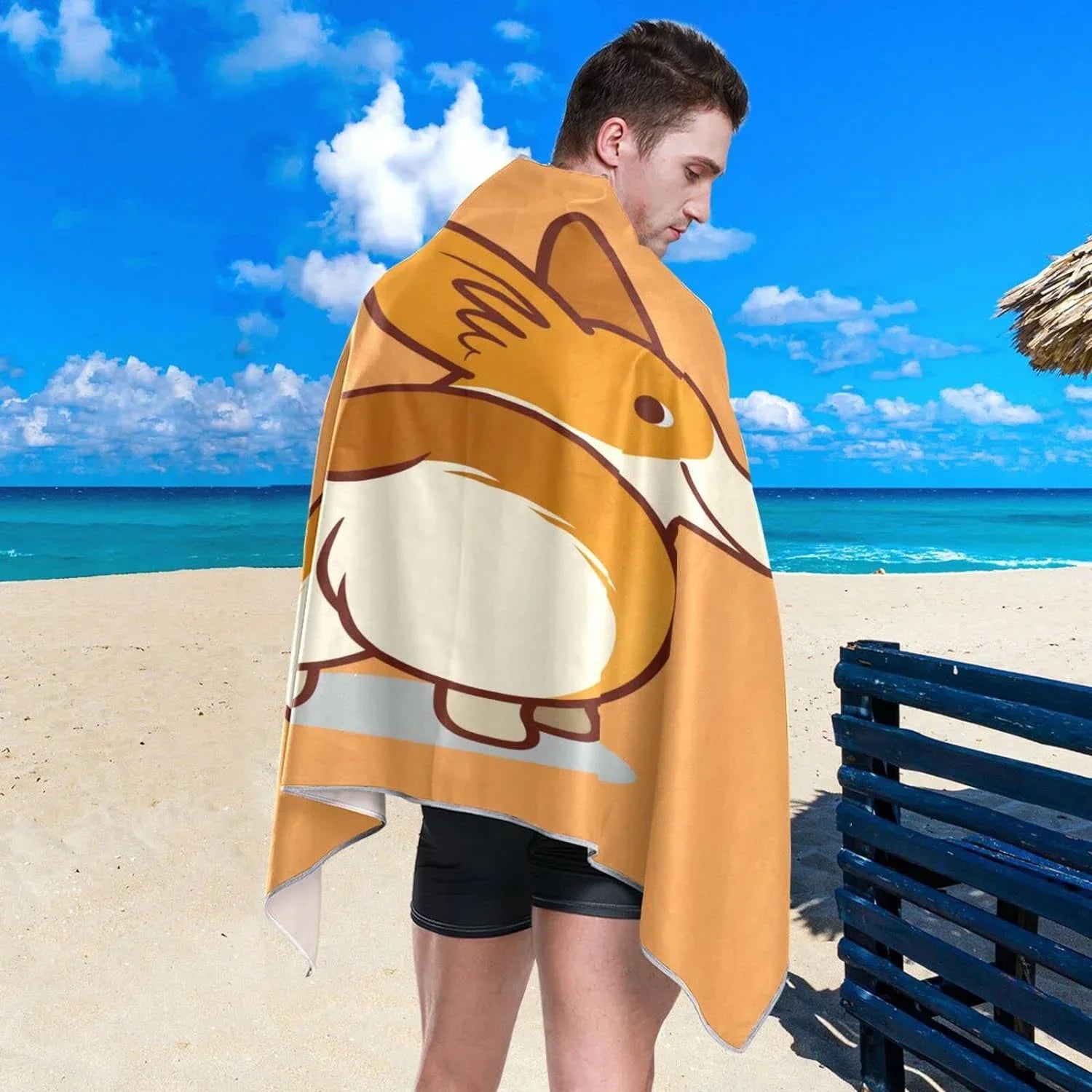 Dry Super Orange Bestwell Corgi Cute Camping Lightweight Beach Towels - Swimming Oversized Towel for Absorbent - Holiday（353） Compact Towel Quick Travel