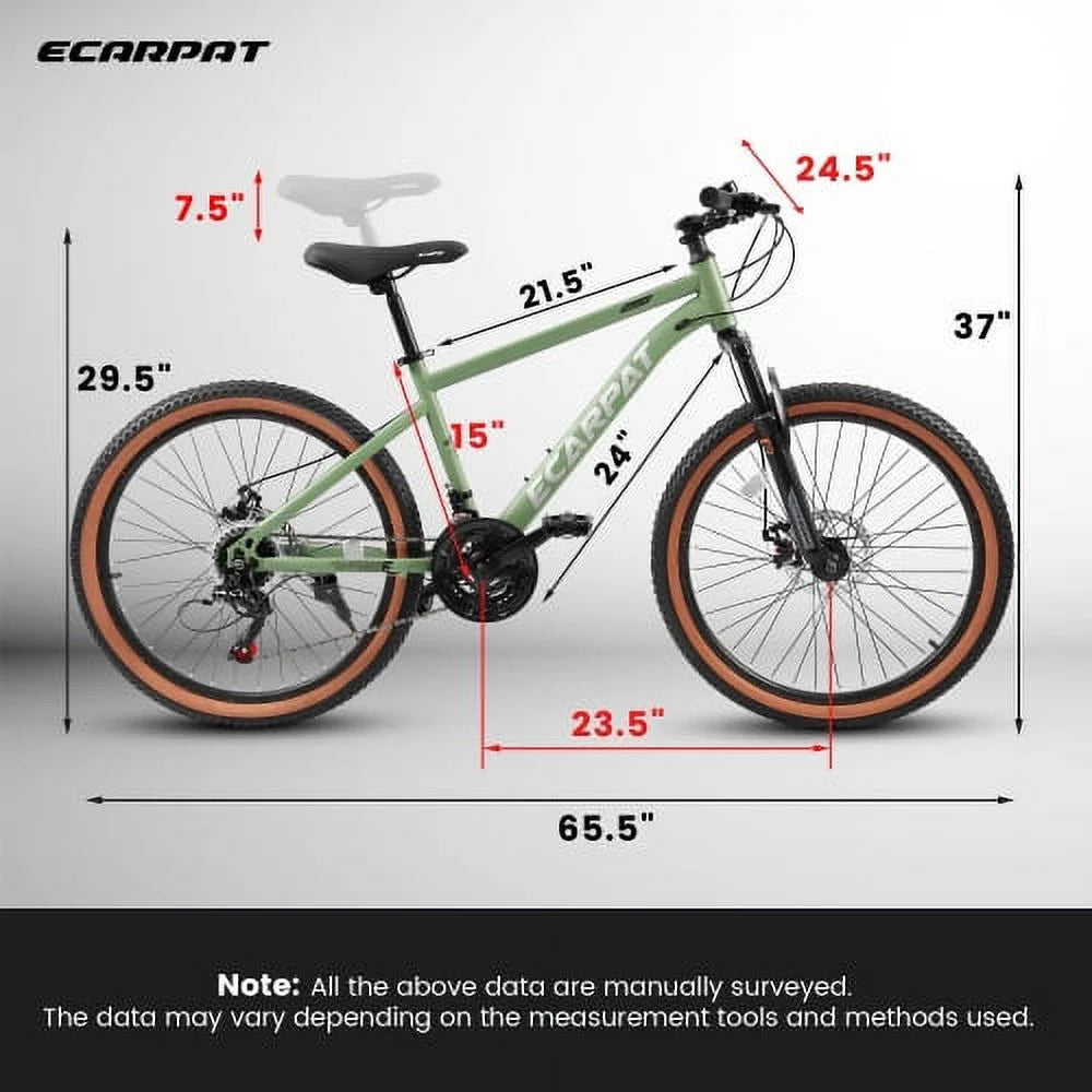 Bike Carbon Mens Womens Trail Inch 21-Speed Frame Bike, 24 steel Bicycles Shifter A24301 Brakes Disc City Fork Mountain Commuter Mountain Wheels, Thumb Ecarpat Front