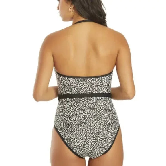 Piece One Belt Swimsuit Printed Size Bandeau Kors Logo 8 Women's Michael Black