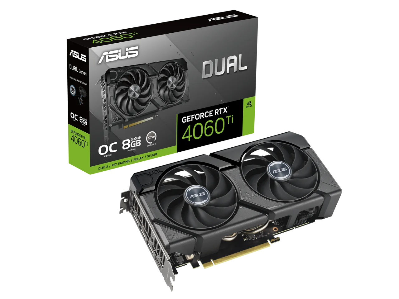 1.4a, Axial-tech Auto-Extreme fan Technology) Dual 4060 design, HDMI 8GB Edition DLSS technology, (PCIe 2.1a, GDDR6 Ti Protective 3, RTX? ASUS 4.0, GeForce DisplayPort 0dB 8GB OC EVO GDDR6, Backplate,