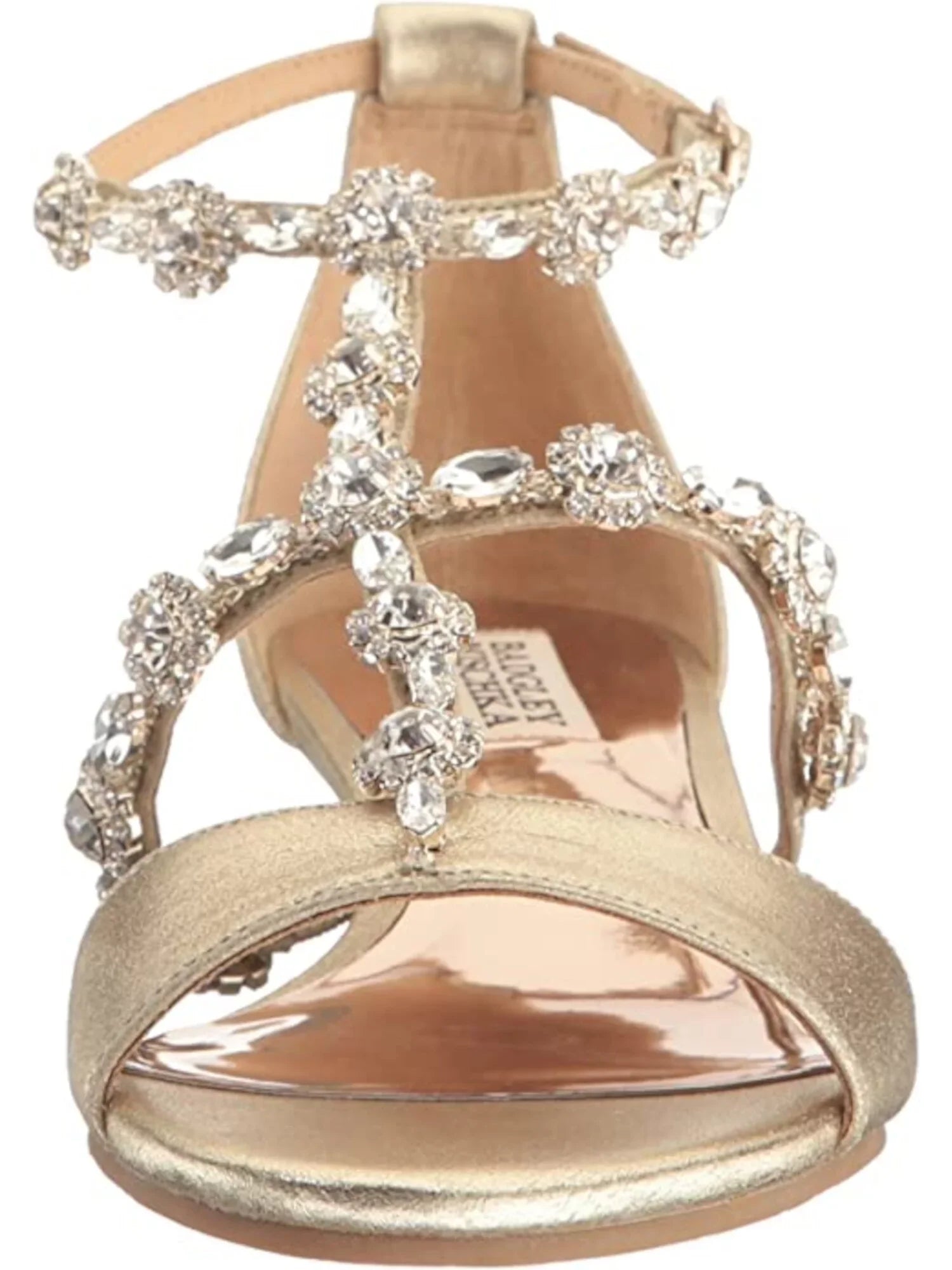 9 Sandals Leather Buckle Dress Ankle Terry Gold Embellished Strap Wedge BADGLEY Womens MISCHKA