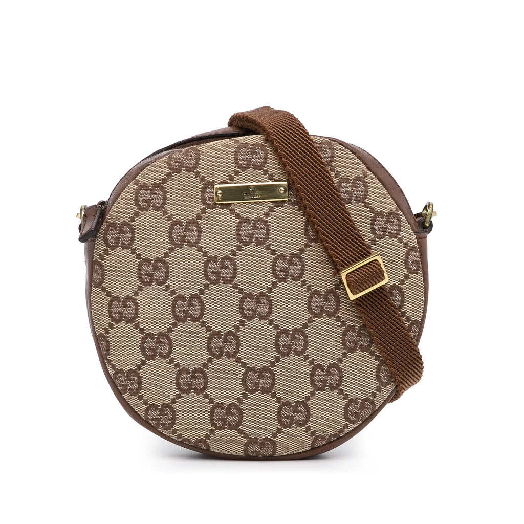 Crossbody Fabric Authenticated Bag Gucci Brown GG (Good) Round Pre-Owned Unisex Canvas Crossbody