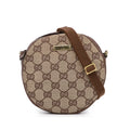 Crossbody Fabric Authenticated Bag Gucci Brown GG (Good) Round Pre-Owned Unisex Canvas Crossbody