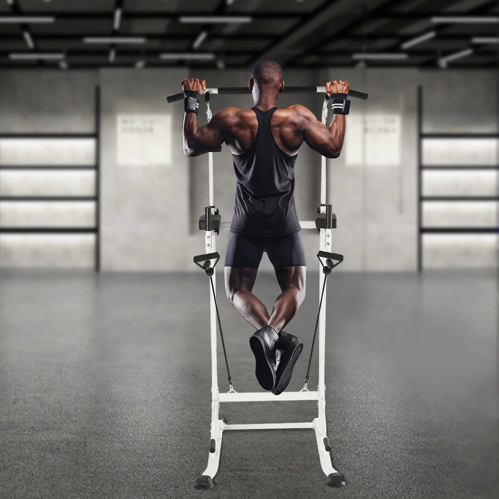 Black Power Pull Gym Chin Home Push Up Tower Adjustable Power Bar Tower Station Gym Home Dip Height