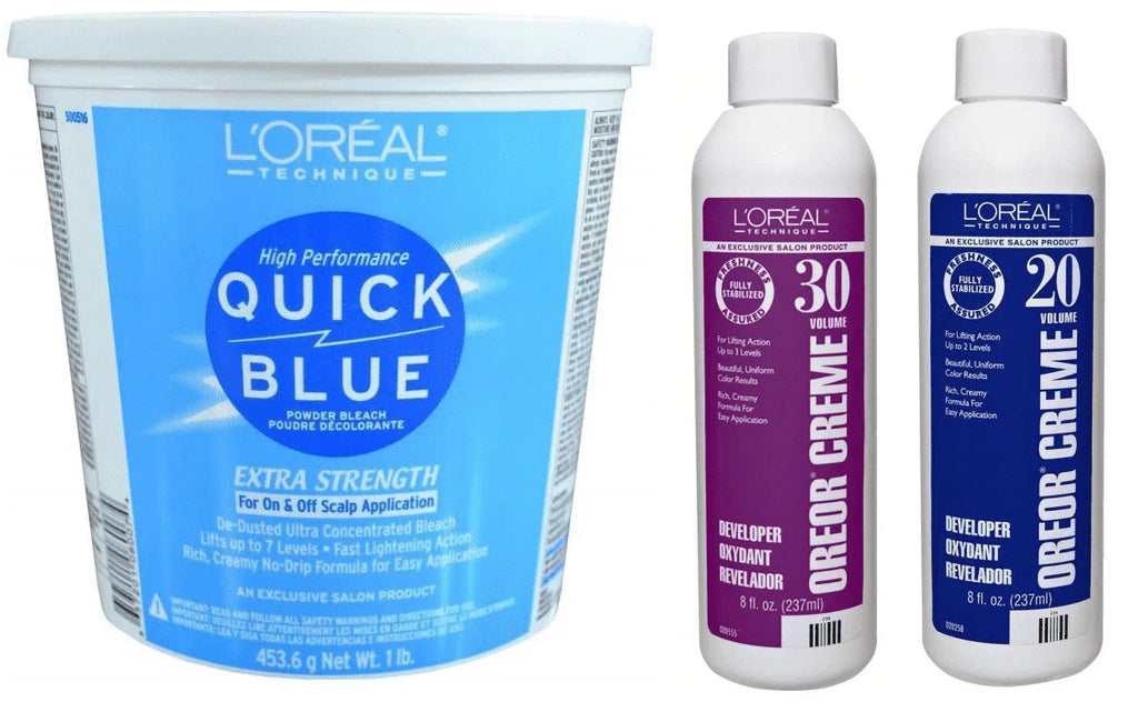 Blue LB, Quick Bleach, Loreal Volume 20 Volume 1 8oz 8oz Powder Bundle and Loreal L'Oreal 30