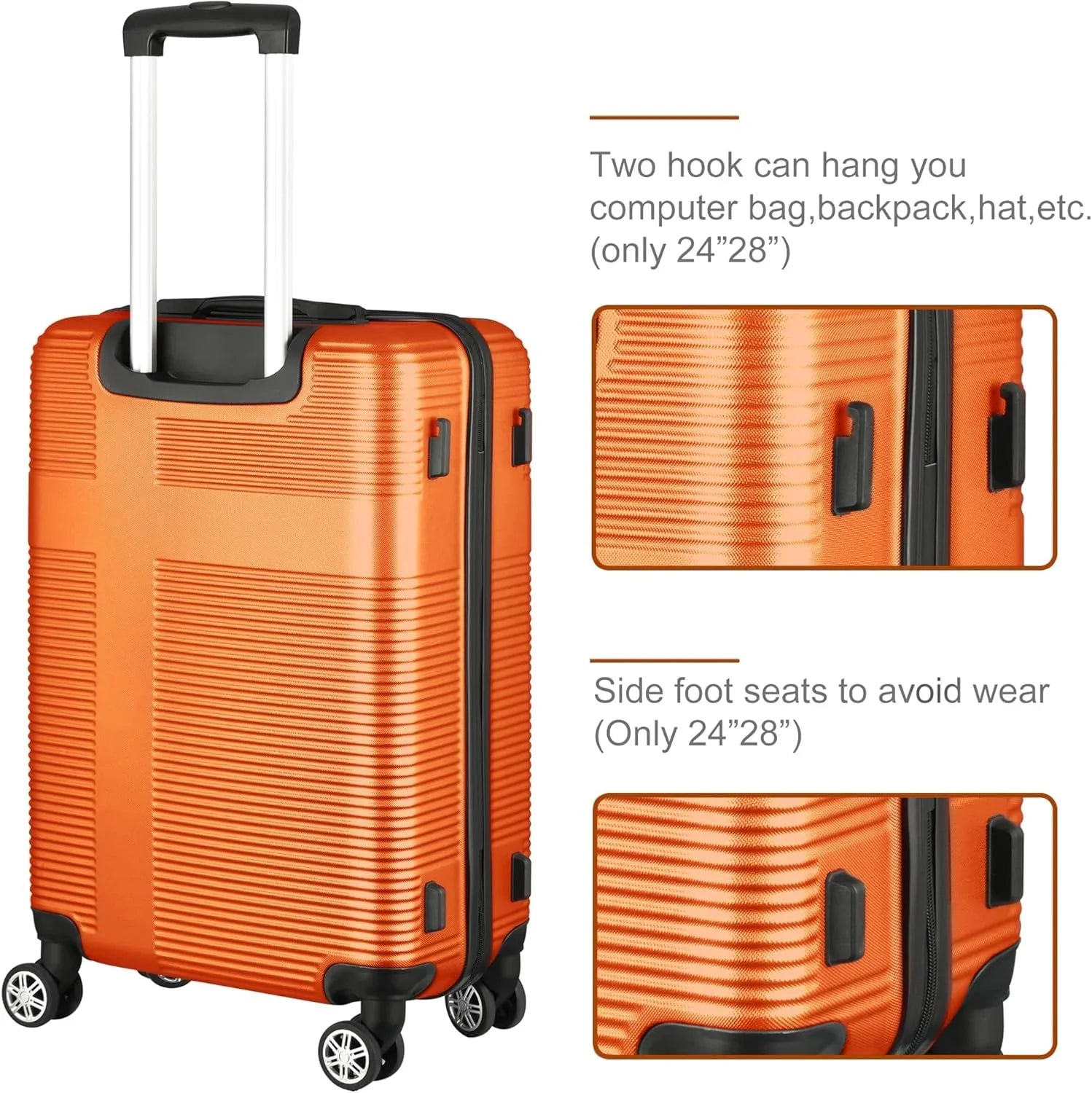 Luggage Wheels,Orange for Suitcase Set Orange(20in/24in/28in) Piece, Sets with Hardside with Women Sets Spinner 3 TSA Lock Luggage
