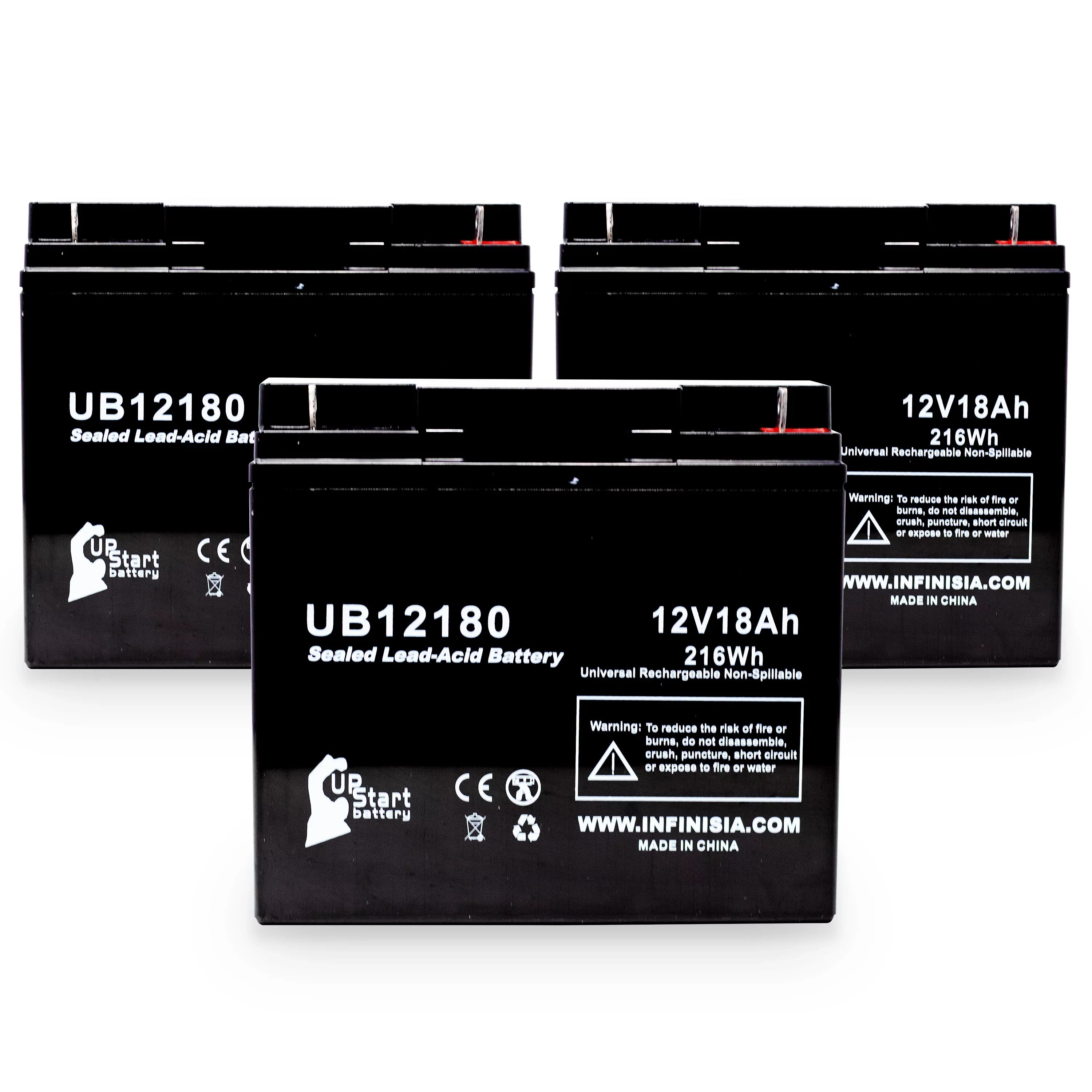 Terminal, Universal CFM12V18 - Pack - UB12180 Acid SLA) (12V, PICHER EAGLE AGM, Battery Compatible Replacement Sealed 18000mAh, 3x 18Ah, T4 BATTERIES Lead Battery