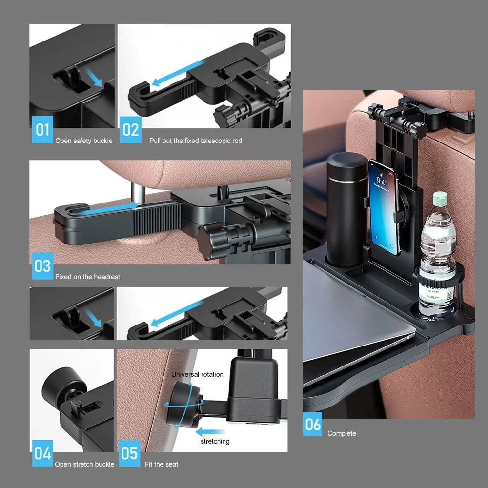 Car Table Travel Holder Tray, Phone Car Seat Writing, Table with Back Seat for Car Working, Htovila Food Adjustable Black Eating Foldable Multifunctional